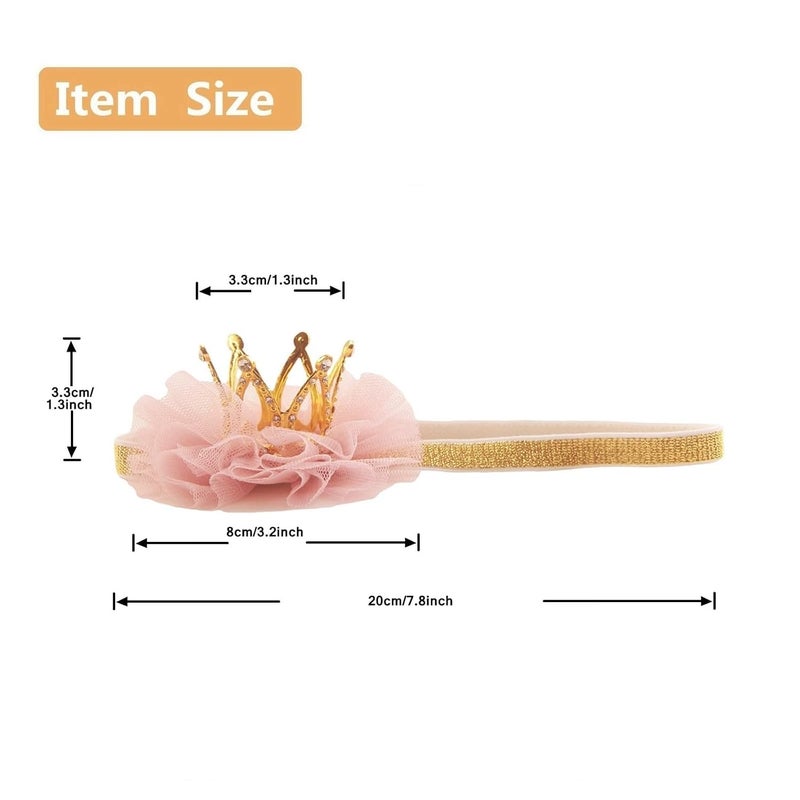 Nishine 13x13 Mini Baby Girl Tulle Crown Headband Toddler Princess Crown Tiaras Birthday Photography Gold Elastic - Image 2