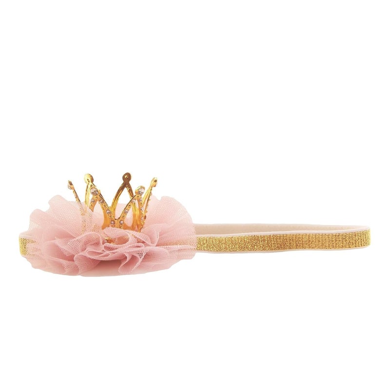 Nishine 13x13 Mini Baby Girl Tulle Crown Headband Toddler Princess Crown Tiaras Birthday Photography Gold Elastic - Image 1