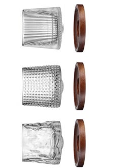 Vitacelli Set of 3Pcs Rotatable Tumbler Crystal Glass Cups,160ML Drinking Glasses with Creative Walnut Coasters  - Image 2