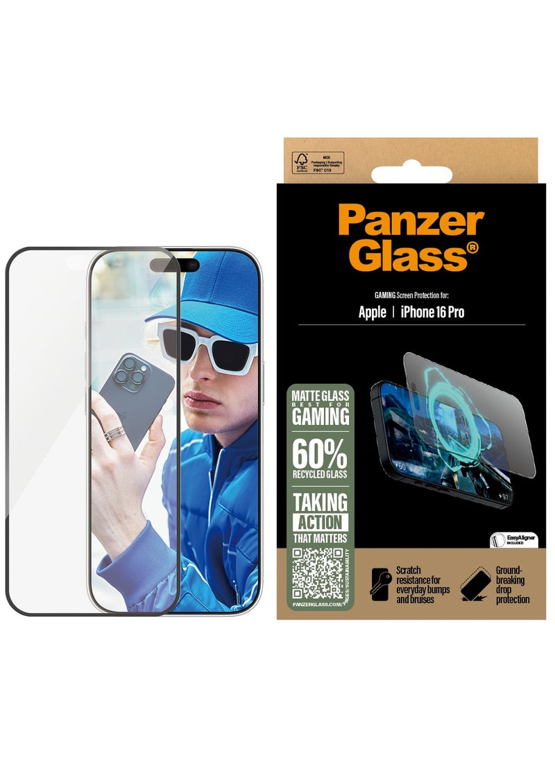 PanzerGlass حماية شاشة زجاجية غير لامعة من PanzerGlass® لجهاز Apple iPhone 16 Pro، EasyAligner، مضادة للتوهج ومضادة لبصمات الأصابع، زجاج مقسى، حساسية عالية للمس، سطح سلس للغاية - Image 1
