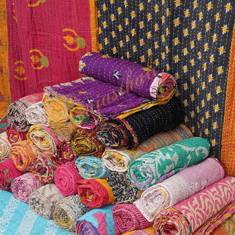 Rajasthali سجاد كانثا قبلي بالجملة مزيج من الأقمشة القطنية القديمة المتنوعة (5) - Image 3