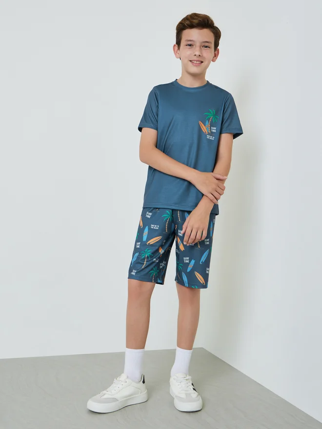 Styli Styli Boys Printed T-Shirt and Shorts Set