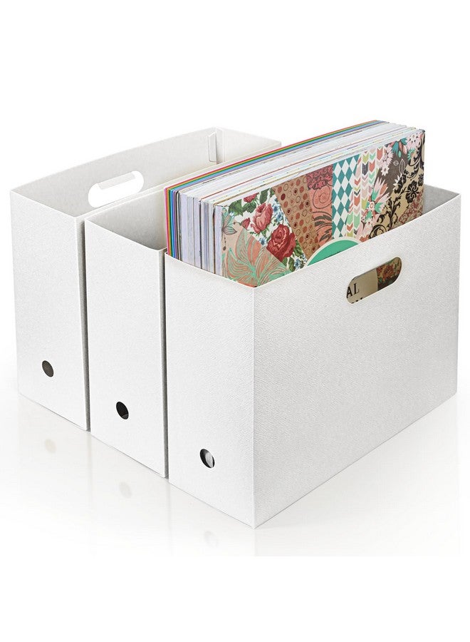 tutata Foldable Scrapbook Paper Storage Organizer, 12x12 Scrapbook Paper Storage, Plastic File Organizer, White, 3 Pack - Image 1