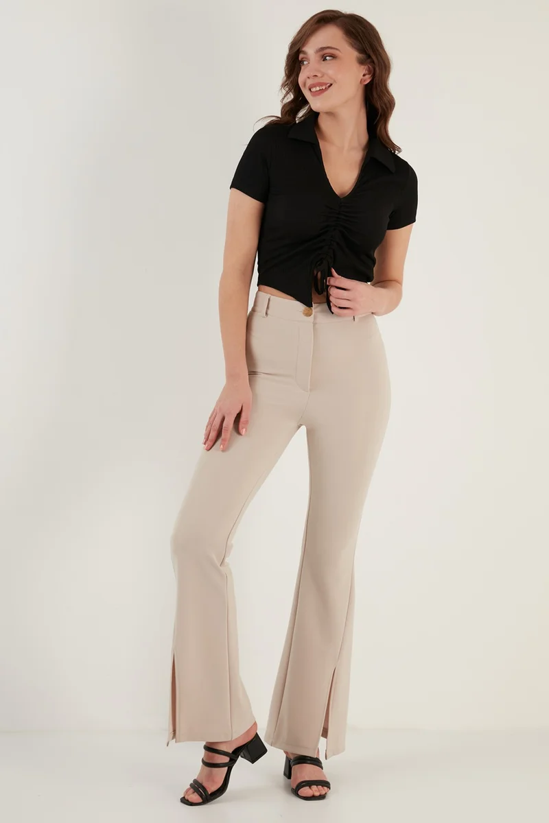 Lela Gather Detailed Polo Neck Slim Cut Crop Blouse Women's Blouse 5865014