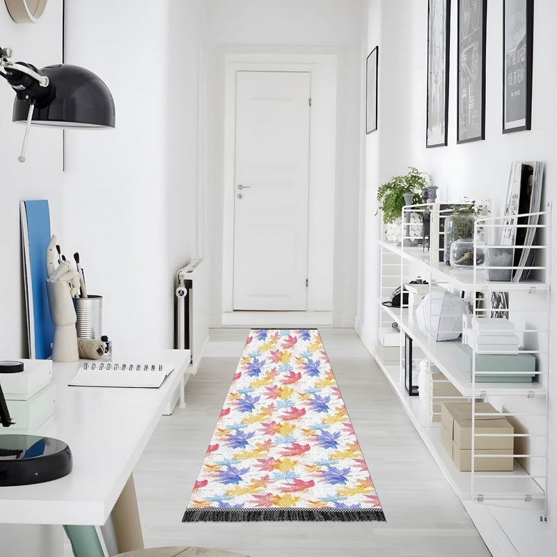 Living Room Runner Washable Non Slip Laundry Room Rug Tassel Carpet for Bathroom Laundry Home Decor Maple Leaves Colorful - Image 2