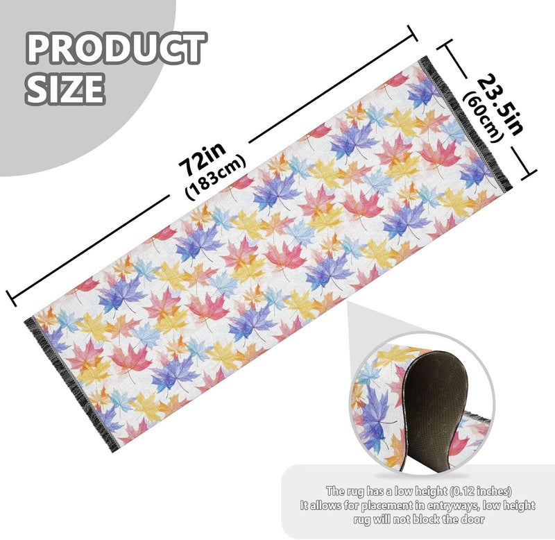 Living Room Runner Washable Non Slip Laundry Room Rug Tassel Carpet for Bathroom Laundry Home Decor Maple Leaves Colorful - Image 3