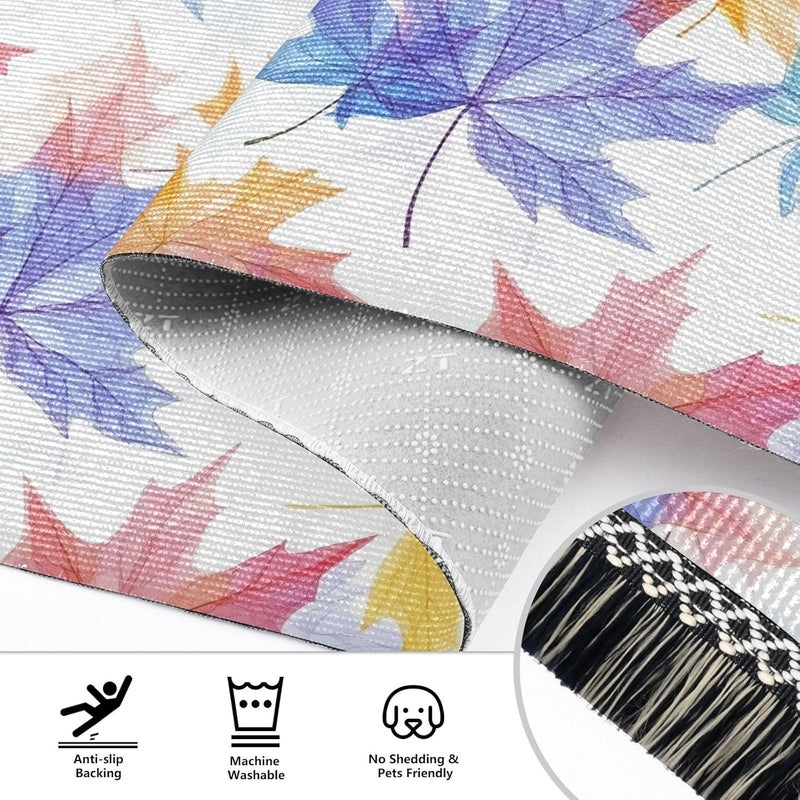 Living Room Runner Washable Non Slip Laundry Room Rug Tassel Carpet for Bathroom Laundry Home Decor Maple Leaves Colorful - Image 4
