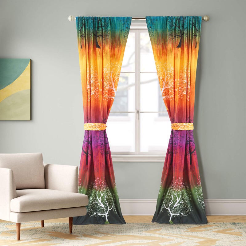 Swanson Beddings Swanson Beddings Rainbow Tree Curtain Panel Set Two Panels and Two Tiebacks 84Inch Long 