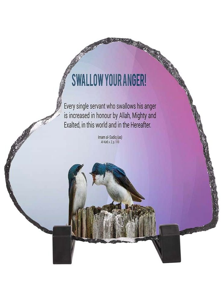 Service Zone Protective Printed White Heart Shape Marble Photo Frame for Table Top Swallow Your Anger Imam Al Sadiq (as) 