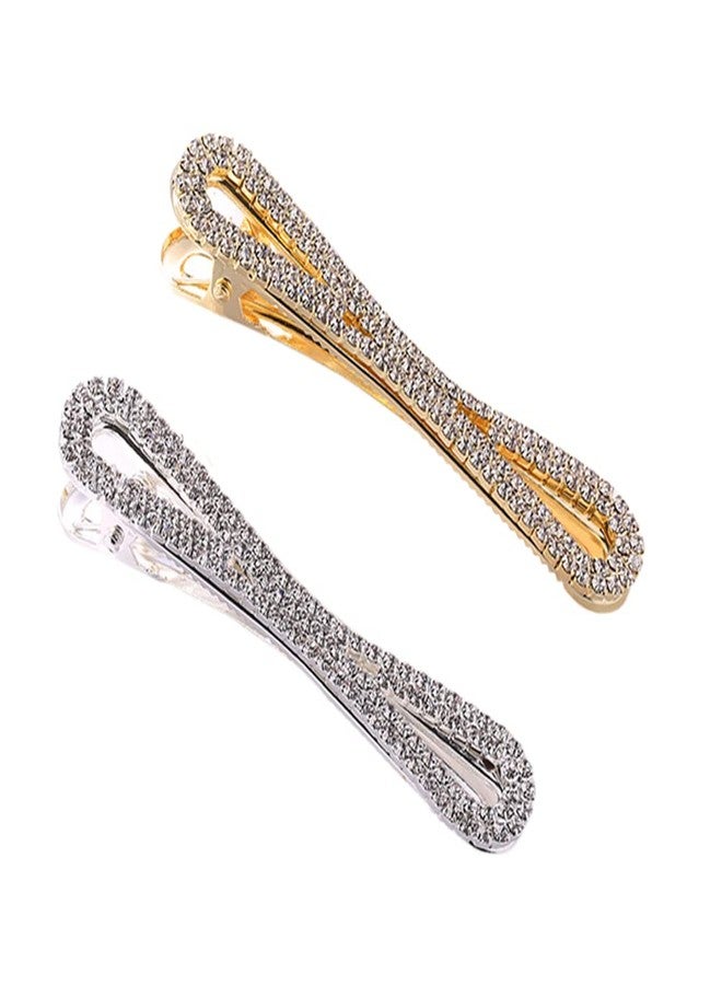 Ruihfas Fashion 2Pcs Bling Women Girls Full Rhinestone Hair Clips Pins Crystal Beak Clip Duckbill Clip Alligator Clip Hairpins Barrettes - Image 1