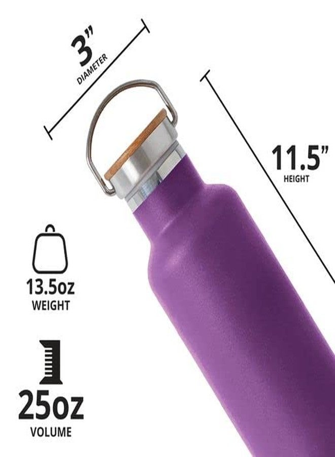 إليمنتال زجاجة مياه إليمينتال كلاسيك من الفولاذ المقاوم للصدأ - زجاجة مياه معزولة بجدار مزدوج مانعة للتسرب سعة 25 أونصة، مثالية للسفر، والنادي الرياضي، والرياضة، والترطيب - زجاجات مياه ترمس بغطاء من الخيزران - لون برقوقي - Image 2