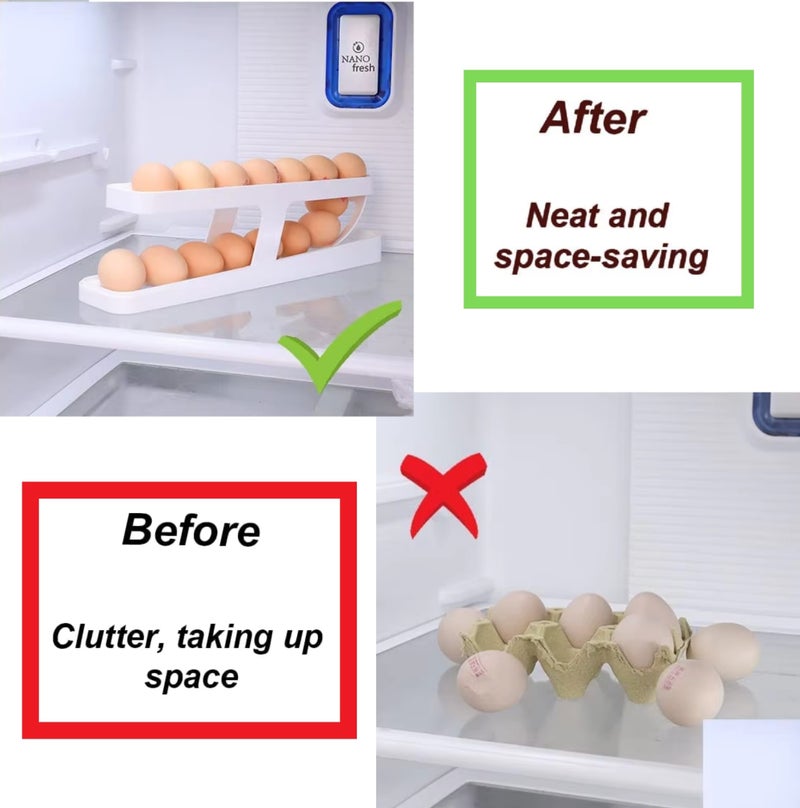 شيك سكوير منظم بيض أوتوماتيكي من طبقتين - حاوية تخزين بيض بلاستيكية للثلاجة، منظم تخزين للمطبخ، منظم ثلاجة، صينية بيض، أجهزة مطبخ، منظم خزانة - Image 2