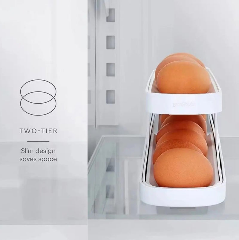 شيك سكوير منظم بيض أوتوماتيكي من طبقتين - حاوية تخزين بيض بلاستيكية للثلاجة، منظم تخزين للمطبخ، منظم ثلاجة، صينية بيض، أجهزة مطبخ، منظم خزانة - Image 3