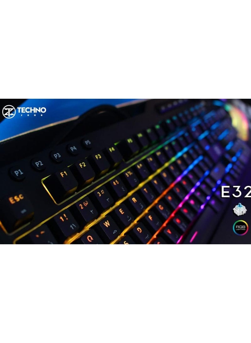 تيكنو زون لوحة مفاتيح RGB KeybTechno Zone E32 عالية التقنية للألعاب ميكانيكية كاملة RGB com.ard - Image 2