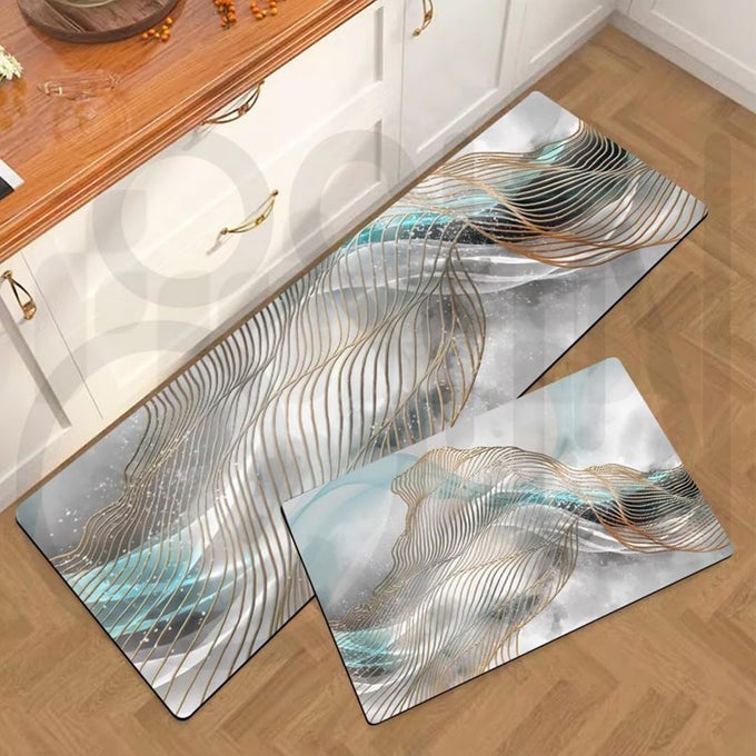 KITCHEN ANTI FATIGUE MAT SET OF 2 NON SKID WATERPROOF CUSHIONED KITCHEN FLOOR MAT VINTAGE COMFORT STANDING DESK OFFICE MAT FARMHOUSE KITCHEN RUNNER MAT FOR LAUNDRY ABSTRACT ART