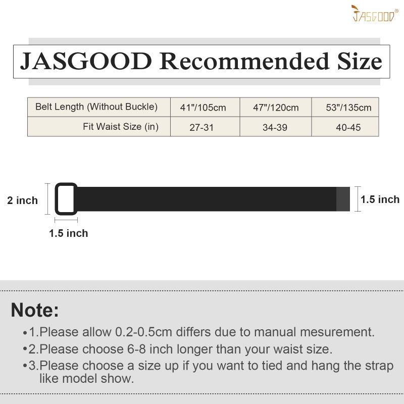JASGOOD Men Canvas Belt Web Fabric Casual Work Belt with Black D Ring Set of 2(Black+Gray,Fit Waist Size 34-39 Inch) - Image 5
