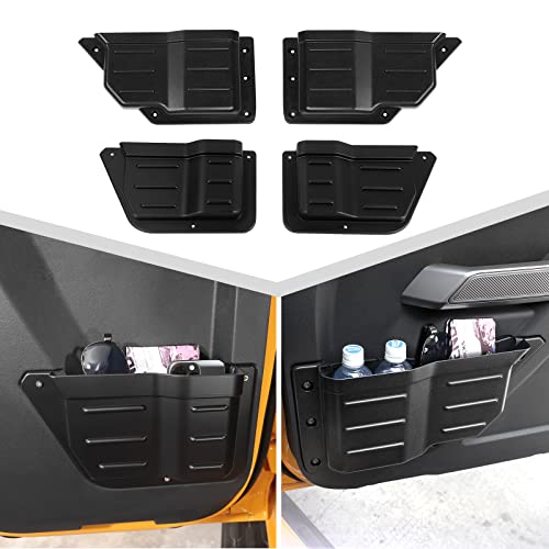 Jimen Compatible with Ford Bronco 4 Door 2021-2023, 4PCS Front & Rear Door Side Pockets Storage Box Organizer Cup Holder Interior Accessories - Image 1