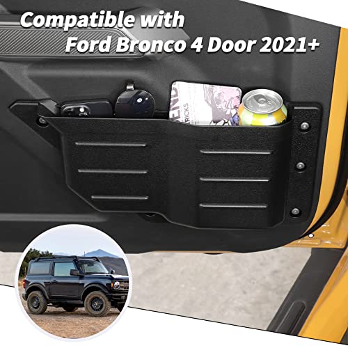 Jimen Compatible with Ford Bronco 4 Door 2021-2023, 4PCS Front & Rear Door Side Pockets Storage Box Organizer Cup Holder Interior Accessories - Image 2