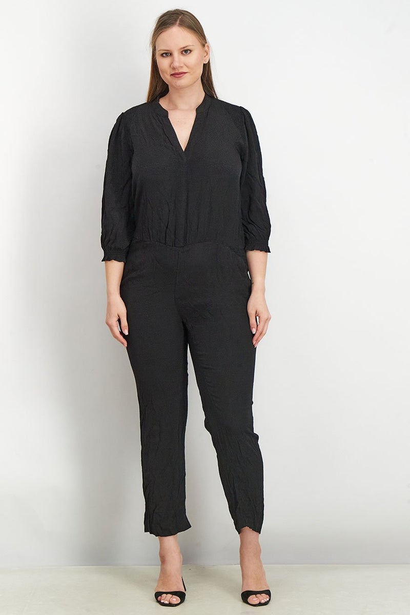 promod Women Textured Longsleeve Jumpsuit, Black - Image 1