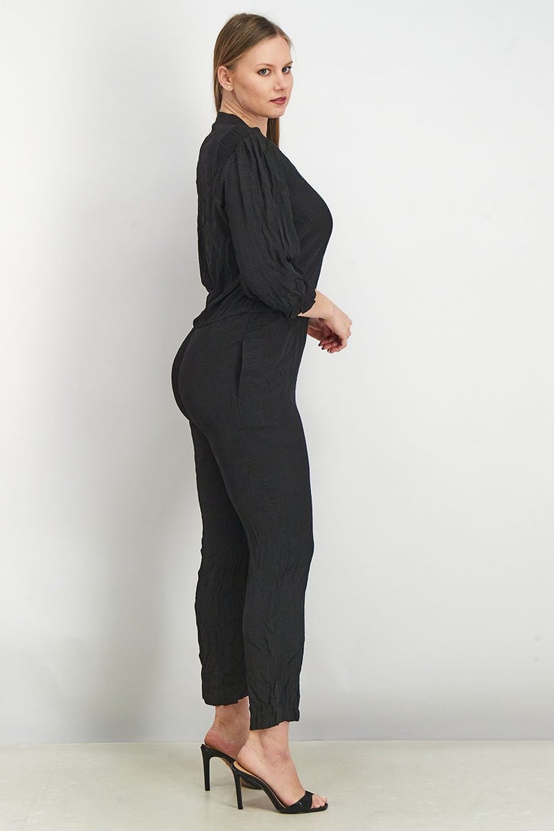 promod Women Textured Longsleeve Jumpsuit, Black - Image 2