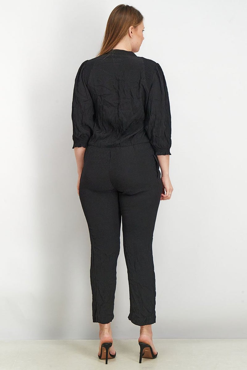 promod Women Textured Longsleeve Jumpsuit, Black - Image 2