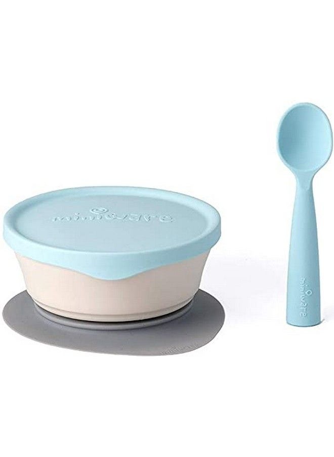 Miniware First Bite Bowl Set For Babies With Spoon Silicon Lid And Detachable Suction Foot Plant Based Nontoxic Material Vanilla Aqua One Size  - Image 2