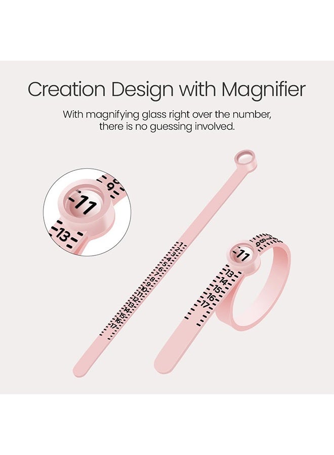 2Pcs Ring Sizer Measuring Tool with Magnifier, for Ring Measurer and Ring Sizer Clear and Intuitive Reading. Plastic Ring Sizer with Lens, 1-17,Pink - Image 3