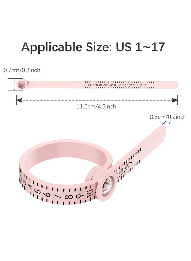 2Pcs Ring Sizer Measuring Tool with Magnifier, for Ring Measurer and Ring Sizer Clear and Intuitive Reading. Plastic Ring Sizer with Lens, 1-17,Pink - Image 2