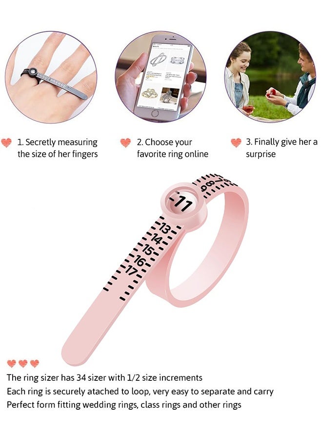 2Pcs Ring Sizer Measuring Tool with Magnifier, for Ring Measurer and Ring Sizer Clear and Intuitive Reading. Plastic Ring Sizer with Lens, 1-17,Pink - Image 5