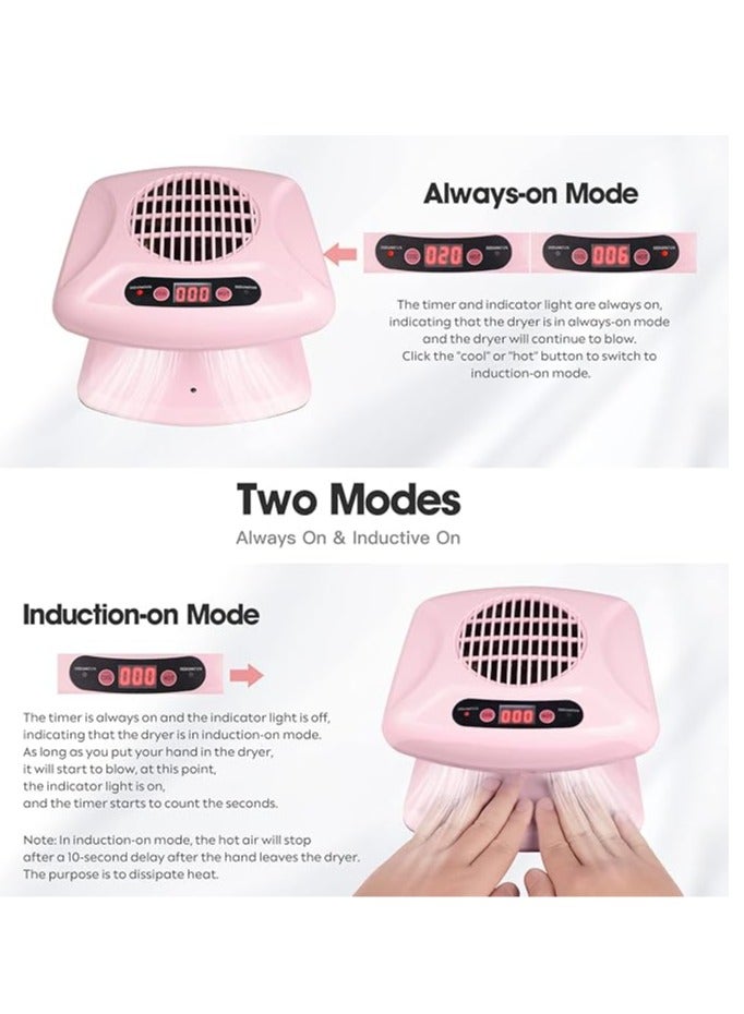 Air Nail Dryer, 300W Nail Fan Blower Dryer Machine with Infrared Sensor, Automatic Induction Cold Hot Wind Dryer for Regular Nail Polish, Home Salon (Pink) - Image 4