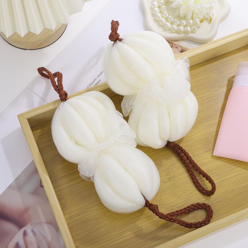 Large Bath Ball Sponge Set Exfoliating Body Scrubber For Deep Cleansing Soft Skin Beige - Image 5