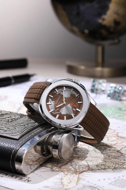 Giordano Stylish World Map Design Analog Watch for Men with Silver Case Round Dial, Textured Silicone Strap, Water Resistant and Date Display Function - GZ-50147 - Image 3