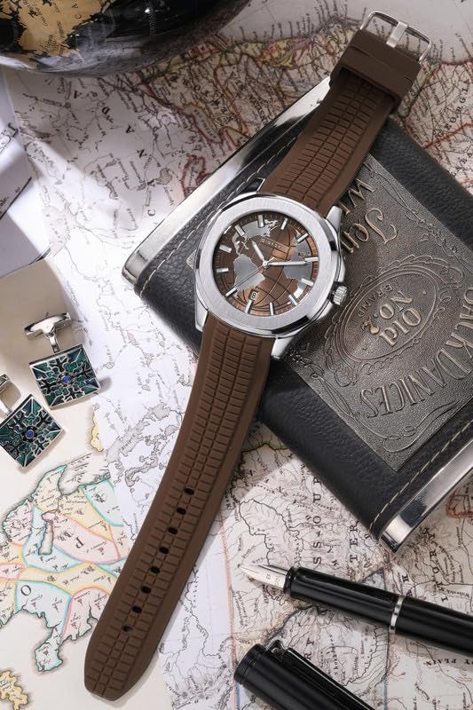 Giordano Stylish World Map Design Analog Watch for Men with Silver Case Round Dial, Textured Silicone Strap, Water Resistant and Date Display Function - GZ-50147 - Image 4