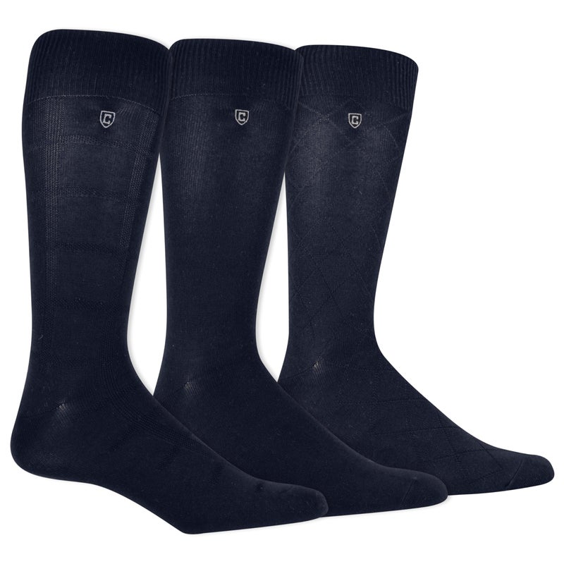 Chaps Mens Super Soft Dress Crew - 3 Pair Pack Patterns And Textures Casual Sock, Navy Birdseye Textured, 6-12 US