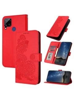 HuHa Case Cover For Realme C15 Datura Flower Embossed Flip Leather Phone Case Red 