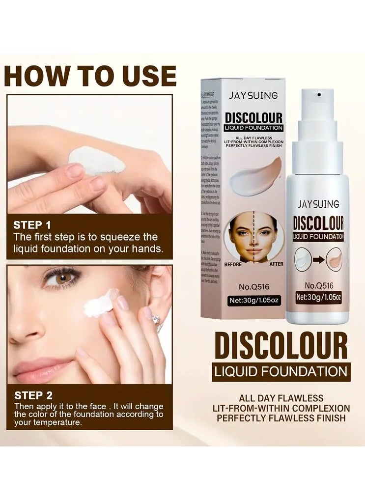 Color-Changing Liquid Foundation - Brightens & Conceals, Long-Lasting, Moisturizing for All Skin Tones