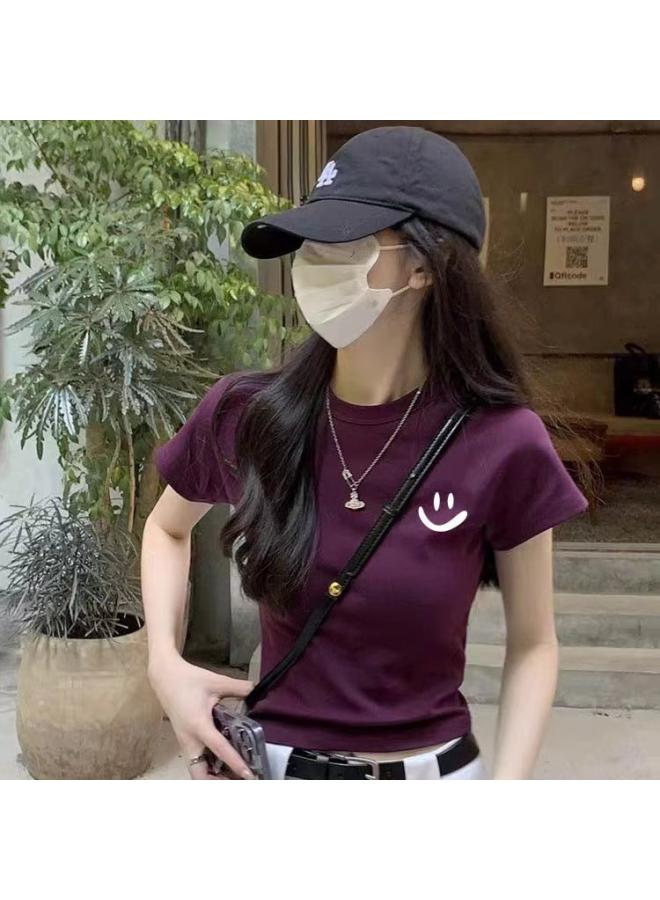 VUELO Shoulder Purple T-shirt Women's Short-sleeved New Summer Design Sense Niche Unique Chic Slim-fit Short Top 