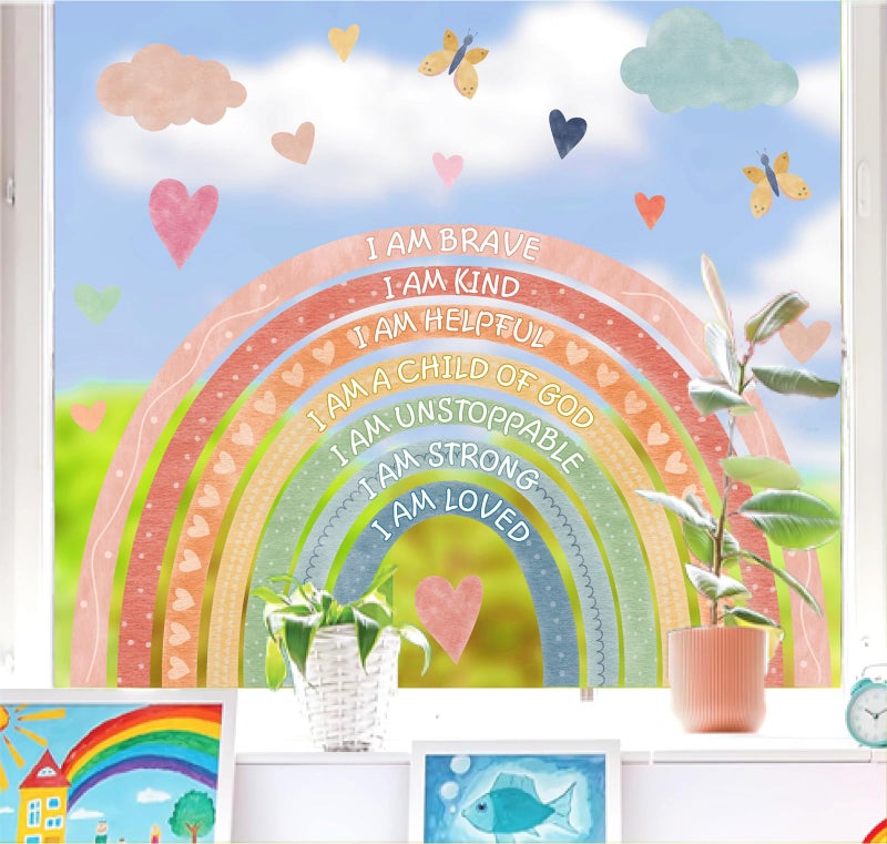 HATARU Large Rainbow Window Stickers Kids Inspirational Window Decals Peel and Stick Double Sided Rainbow Window Clings Anti Collision Motivational Window Decals for Nursery Playroom Classroom Bedroom Decor - Image 2