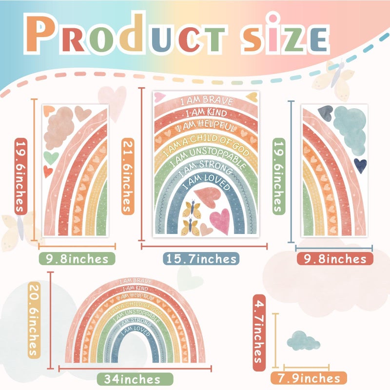 HATARU Large Rainbow Window Stickers Kids Inspirational Window Decals Peel and Stick Double Sided Rainbow Window Clings Anti Collision Motivational Window Decals for Nursery Playroom Classroom Bedroom Decor - Image 4