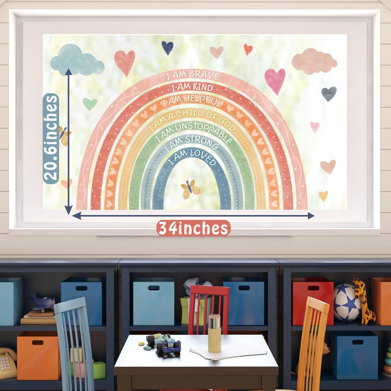HATARU Large Rainbow Window Stickers Kids Inspirational Window Decals Peel and Stick Double Sided Rainbow Window Clings Anti Collision Motivational Window Decals for Nursery Playroom Classroom Bedroom Decor - Image 3