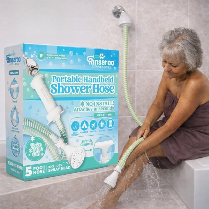 Rinseroo SlipOn Handheld Shower Attachment Hose wSpray Headfor Seated Bathing Converts Fixed Shower Head into Handheld Bather Portable NoInstall Shower Hose Wand for Seniors RV Gravity fed - Image 2