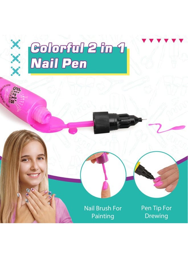 Amagoing - Nail Art Kit for Girls, Kids Nail Polish Play Set with Nail Dryer, 2 in 1 Nail Pens,Sticky Cartoon Fake Nail, DIY Sticker, Nail Studio Decoration Birthday Christmas Gift for Kids Age 6-12 - Image 1