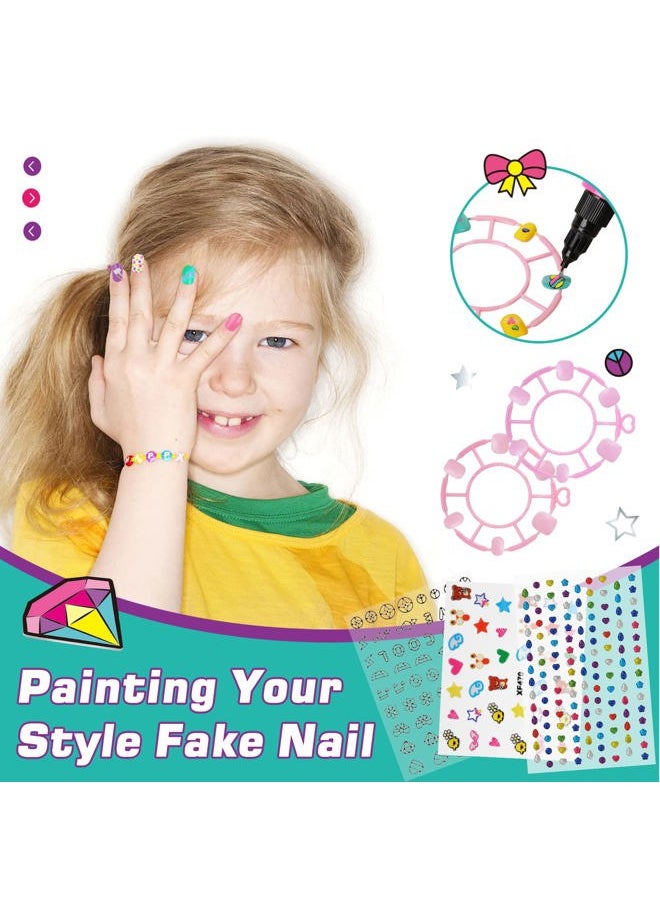 Amagoing - Nail Art Kit for Girls, Kids Nail Polish Play Set with Nail Dryer, 2 in 1 Nail Pens,Sticky Cartoon Fake Nail, DIY Sticker, Nail Studio Decoration Birthday Christmas Gift for Kids Age 6-12 - Image 1