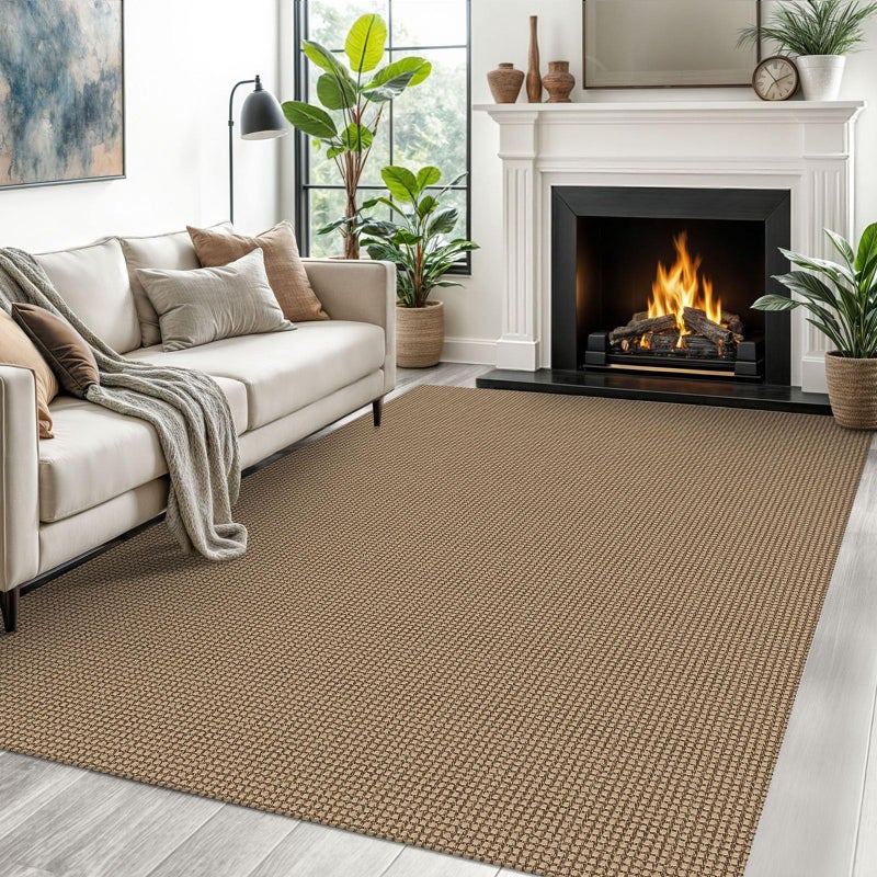 EARTHALL Woven Area Rugs 5x7 Ft Washable Living Room Rugs Non Slip Rubber Backed Dining Room Rug Braided Bedroom Rugs Indoor Floor Carpet for Living Room, Bedroom, Dining Room,Orange/Tan/Brown - Image 1