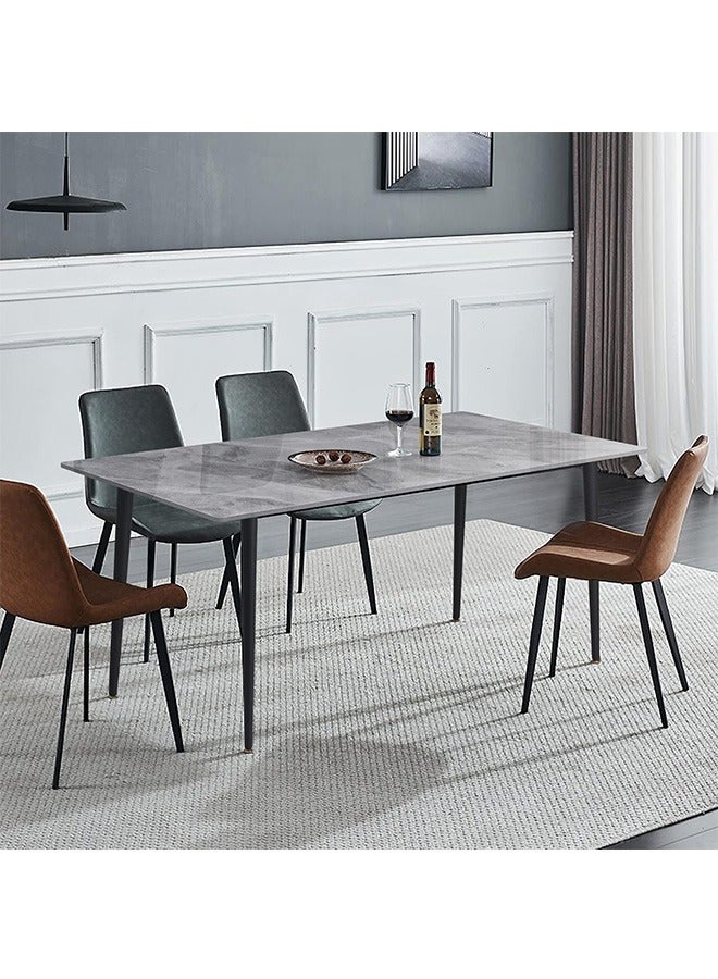 Generic Kitchen Dining Table Marble Tabletop Rectangular 120cm Modern Sintered Stone Grey Pattern High Gloss Marble Effect Top Dinner Tables 4 Seater with Tapered Metal Legs Dining Room Home Lounge - Image 2