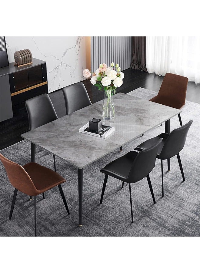 Generic Kitchen Dining Table Marble Tabletop Rectangular 120cm Modern Sintered Stone Grey Pattern High Gloss Marble Effect Top Dinner Tables 4 Seater with Tapered Metal Legs Dining Room Home Lounge - Image 5