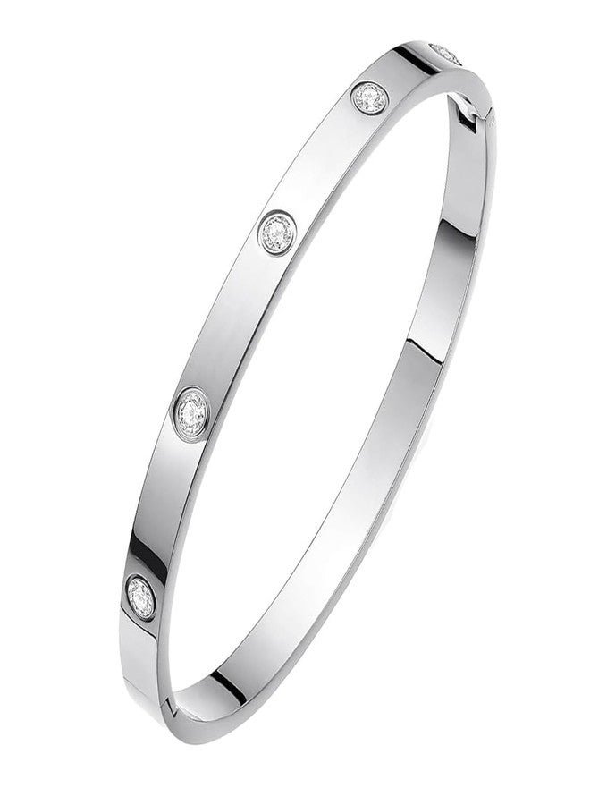 Okos Rhodium and Gold Plated Fashion Jewellery Stainless Steel Anti Tarnish Cuff Band Style Bangle Bracelet Combo Pack of 2 with White CZ Stones For Girls and Women BR1000055COM - Image 3