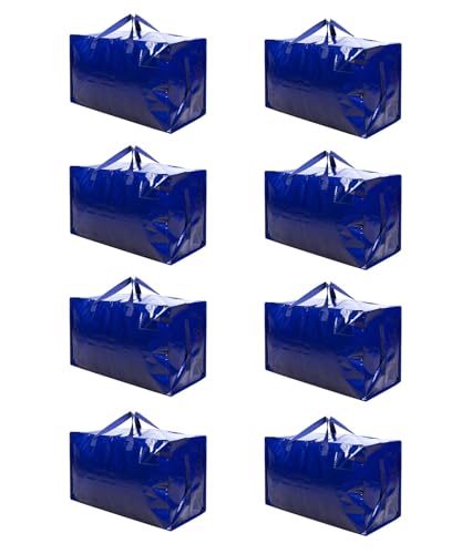VENO 8 Pack Moving and Storage Bags, Heavy Duty, Alternative to Moving Boxes, Large Packing Totes Supplies for College Dorm Room with Zipper for Clothes, Wide Open Design (Blue, 8 Pack) - Image 1