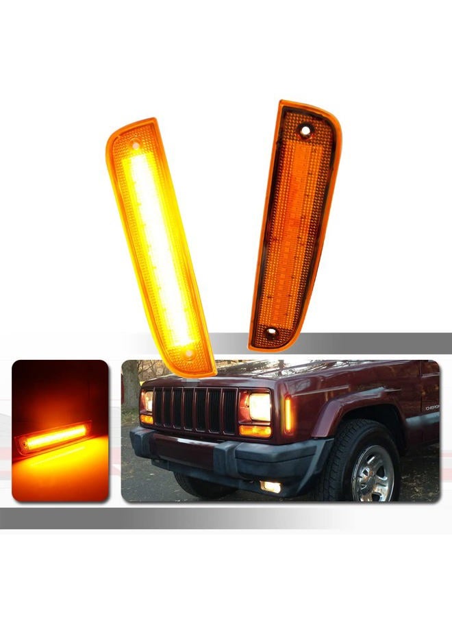Tonsya Compatible With 1997 1998 1999 2000 2001 Jeep Wrangler Front Bumper side Corner Parking Marker Light Amber Led Amber Lens CH2551118,CH2550118,55055147,55055146 - Image 1