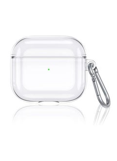 Clear Silicone Case Cover for Airpods 3 with Carabiner,Transparent Protective Soft TPU Skin Case Waterproof Shockproof Cover,Front LED Visible Compatible with Apple AirPods 3rd Generation